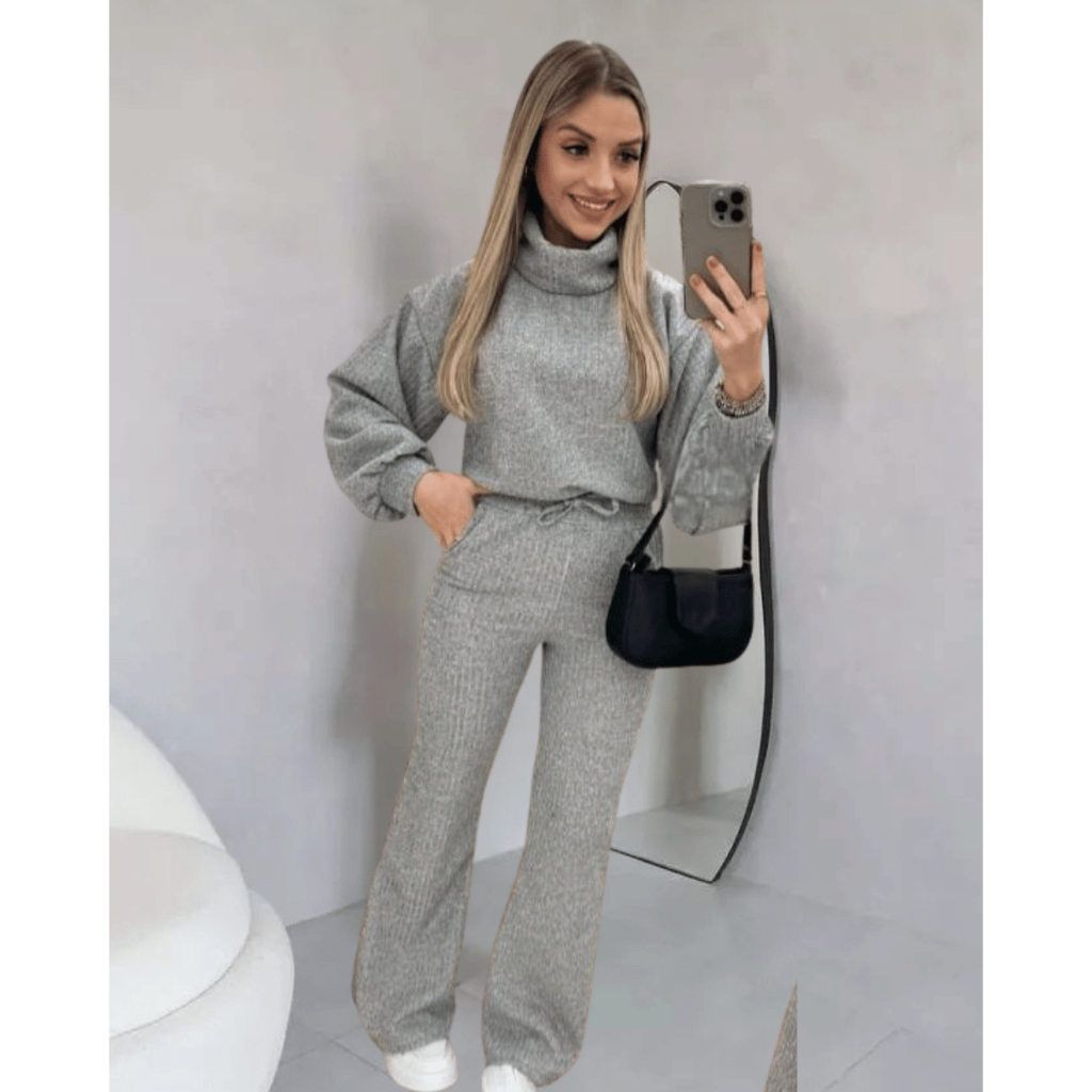 Conjunto Feminino de Calça Pantalona e Blusa Manga Longa Gola Alta ...