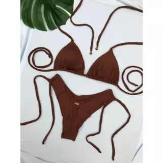 Conjunto Biquíni Cortininha Amarração - Calcinha Fio Duplo Amarração Lateral em Oferta na Shopee