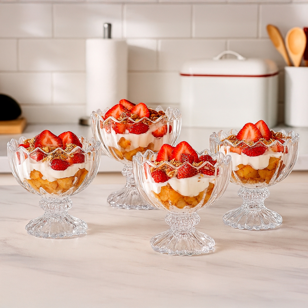 Conjunto de Taças de Vidro Lapidado 230ml Para Sobremesa – 6 Peças Elegantes