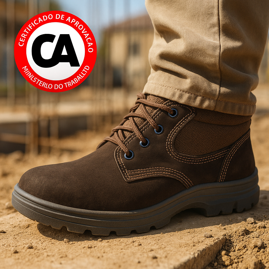 Bota Segurança em Couro Nobuck CA Epi Reforçada e Confortavel Bico Pvc para Trabalhos Pesados