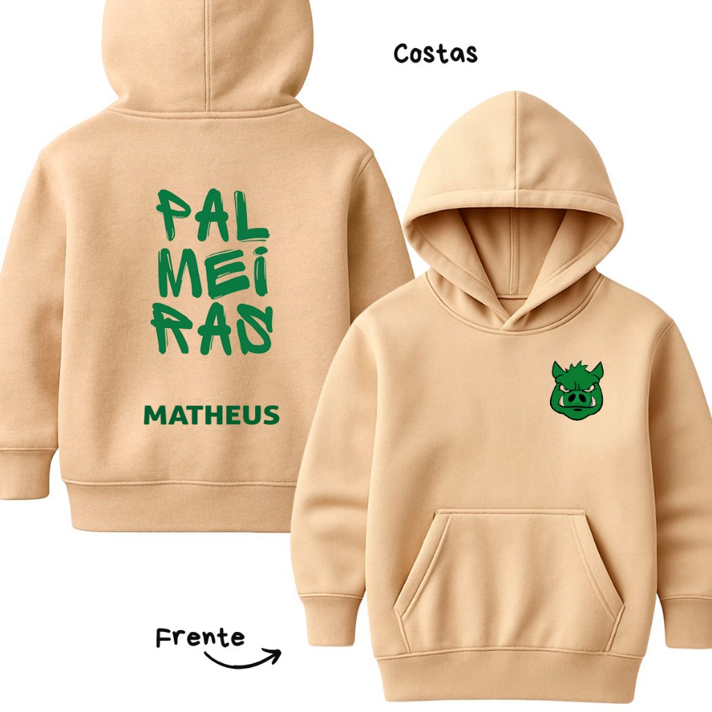 Moletom Palmeiras Personalizado Com Nome Agasalho Verdão Porco Com Nome Blusa Infantil Unissex Menino Menina