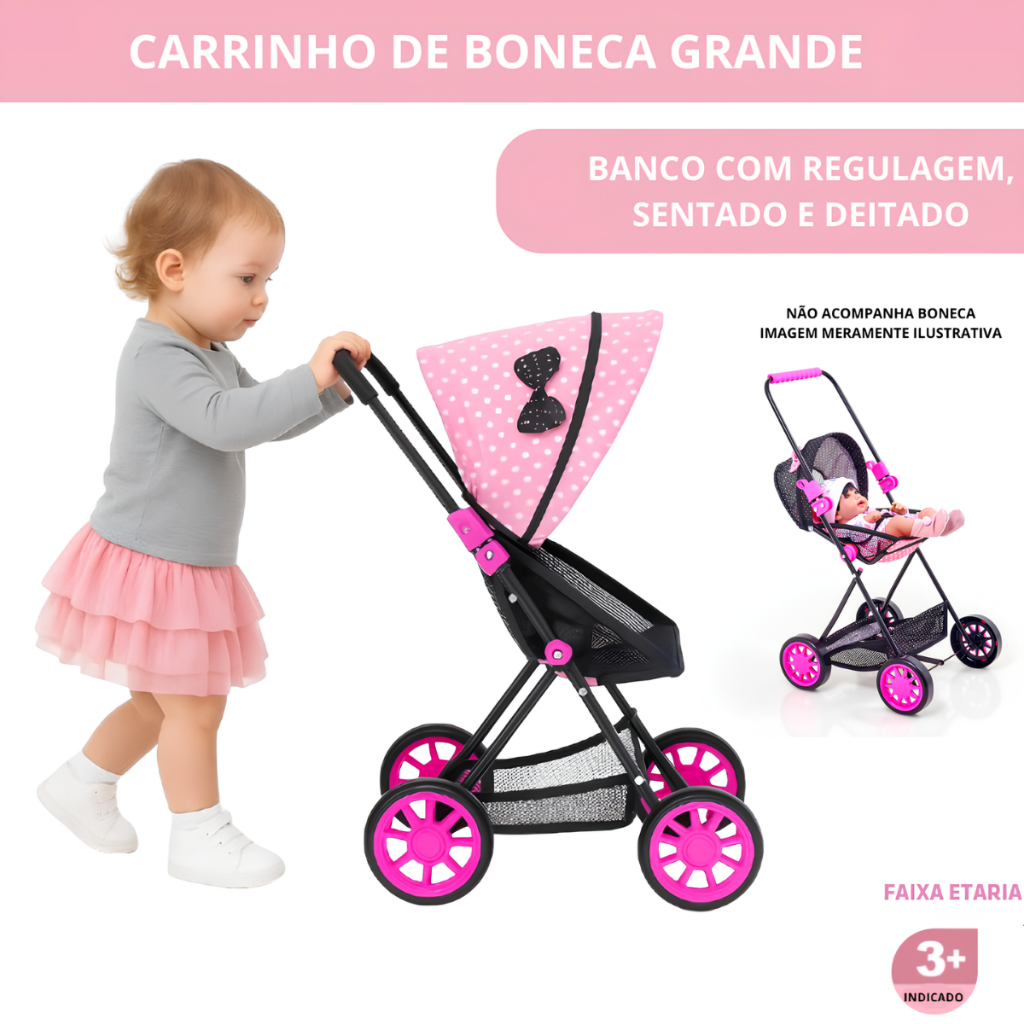 Carrinho De Boneca Grande Reborn Luxo Bebê Brinquedo Para Menina ...