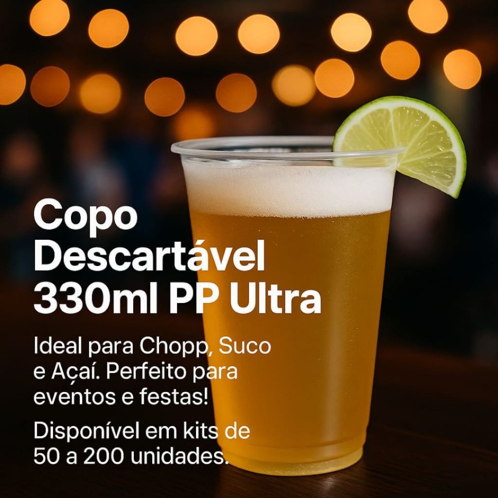 Copo Descartável 330ml PP Ultra - Transparente Liso Ideal para Chopp ...