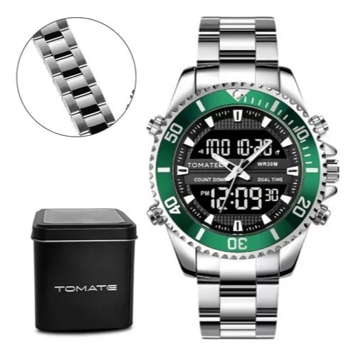 Relógio Masculino Tomate Mtx-020v Prata/Verde Analógico-Digital Esportivo