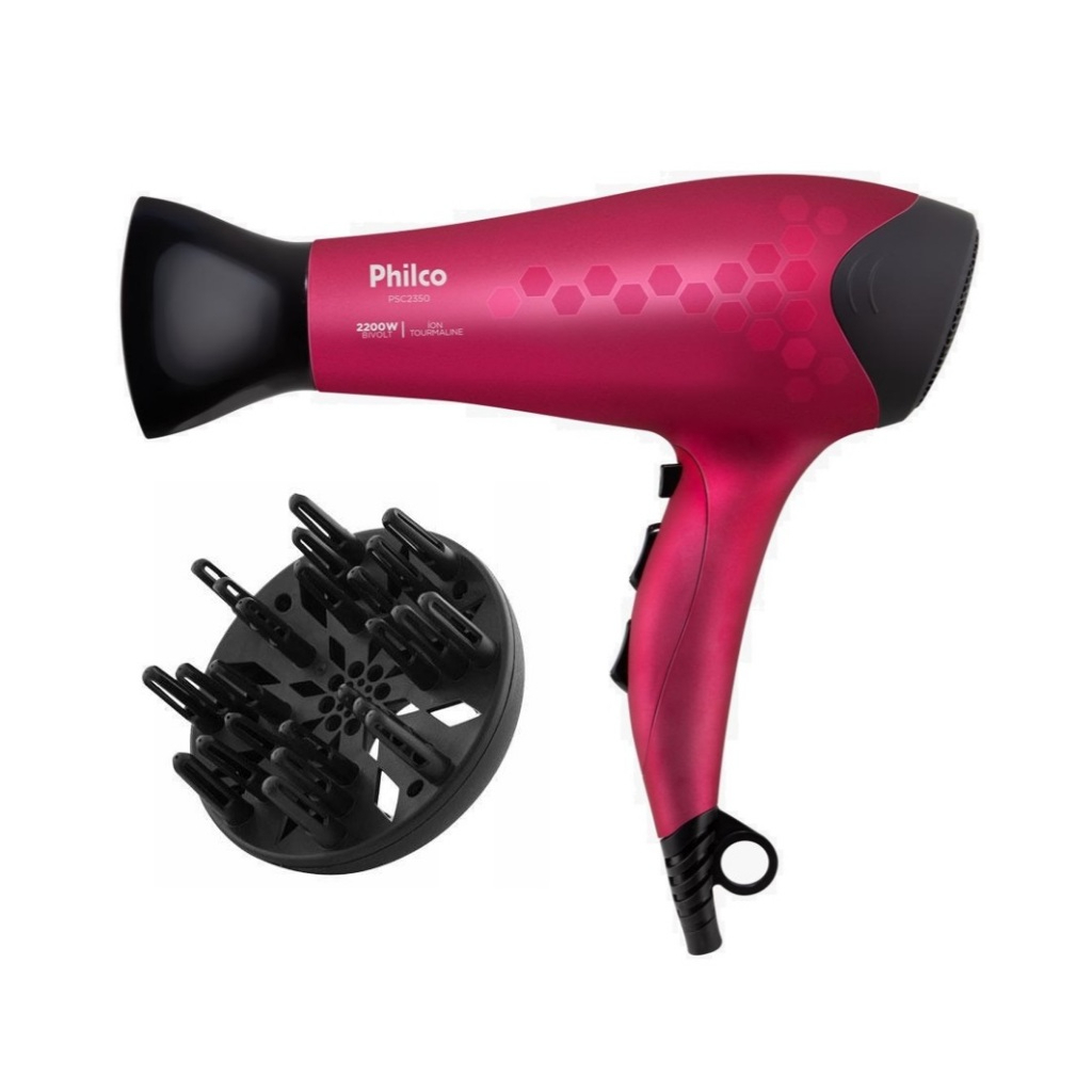 Secador de Cabelo com Difusor 2200W Bivolt Philco Preto Rosa | Shopee ...