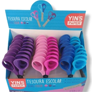 Tesoura escolar lâmina com régua ponta arredondada.