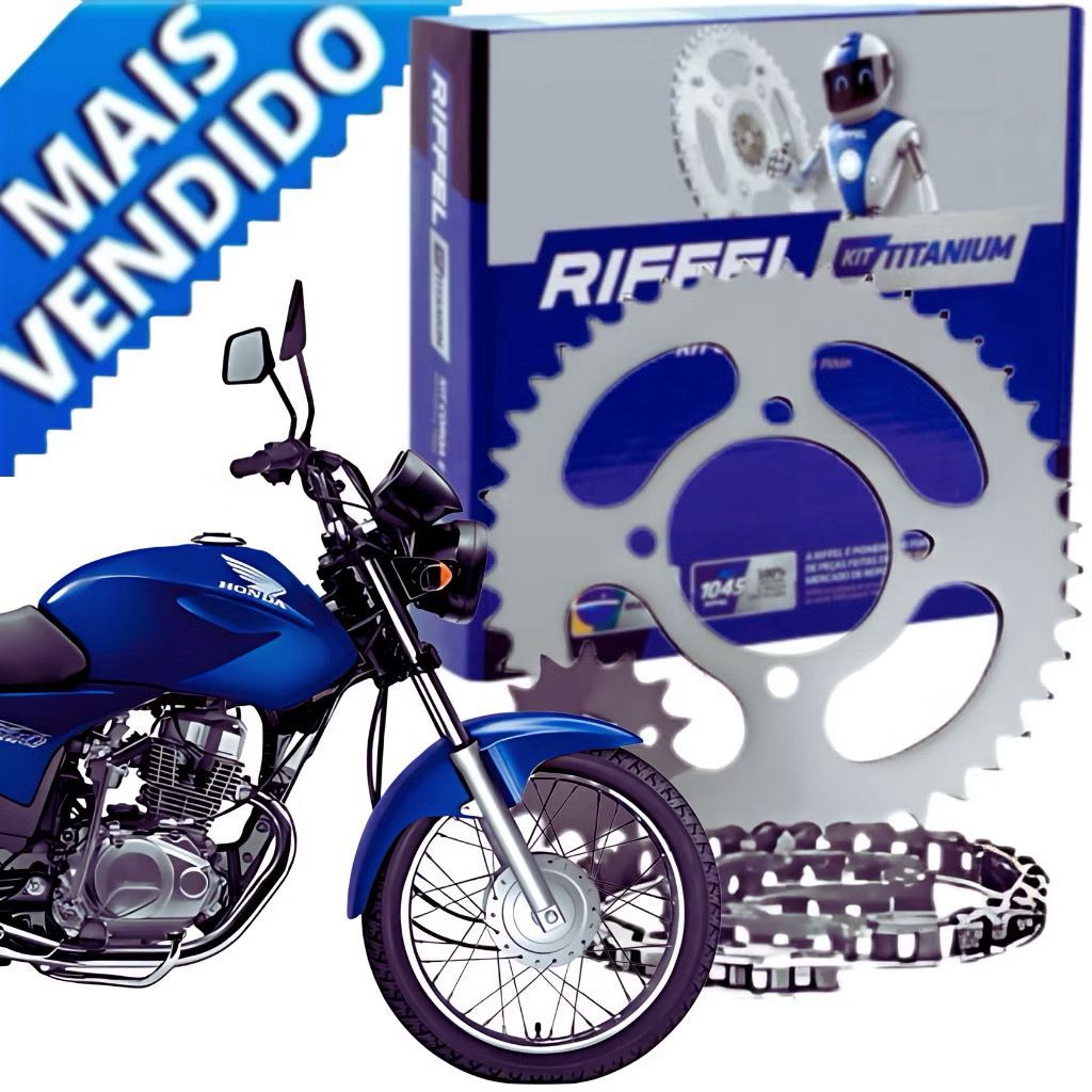 KIT RELAÇÃO TRANSMISSÃO TRAÇÃO RIFFEL TITAN FAN 150 2004/2015 COMPLETO ...