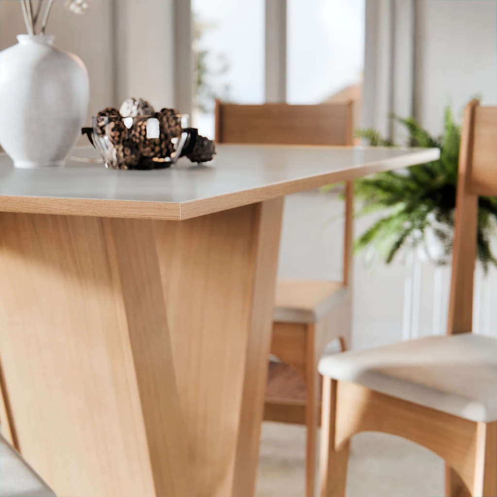 Conjunto Sala de Jantar 4 Lugares Cadeiras Estofadas Mesa Vivi Para Cozinha Tampo Semelhante Vidro — foto 4 de 4
