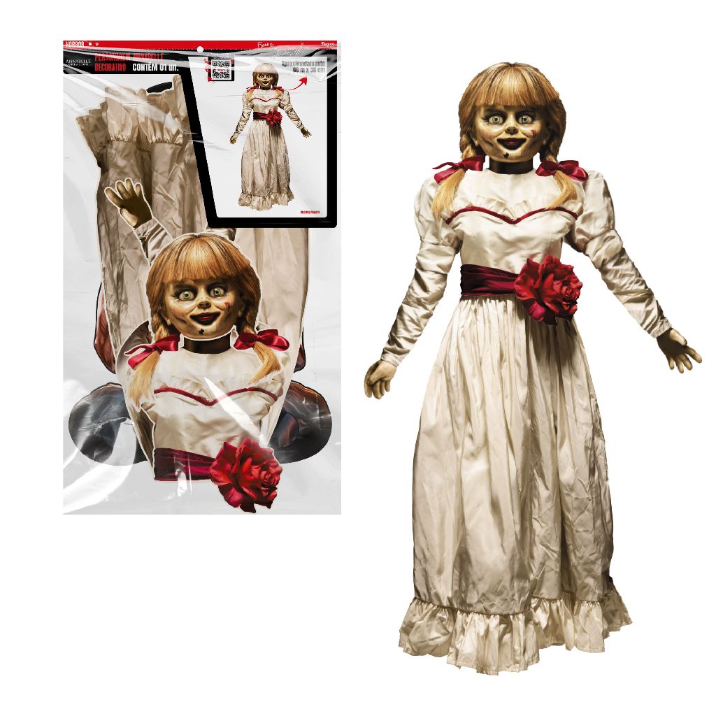 Enfeite Personagem Annabelle 95cmx36cm Para Pendurar Terror Festa Halloween Decoração Dia das Bruxas
