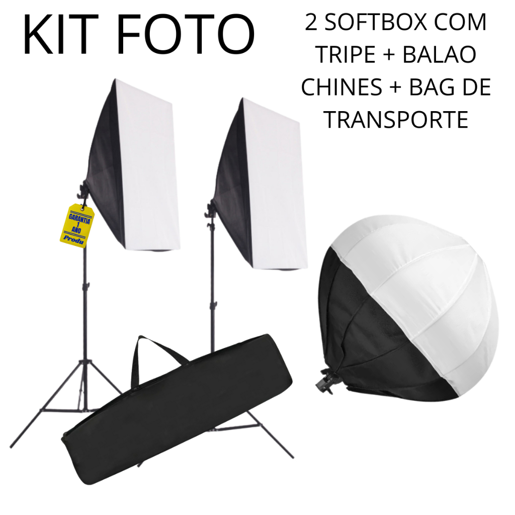 2 Kit Softbox 50x70cm Iluminacao Profissional E27Tripe Sombrinha Difusora Estúdio 1 Lampada