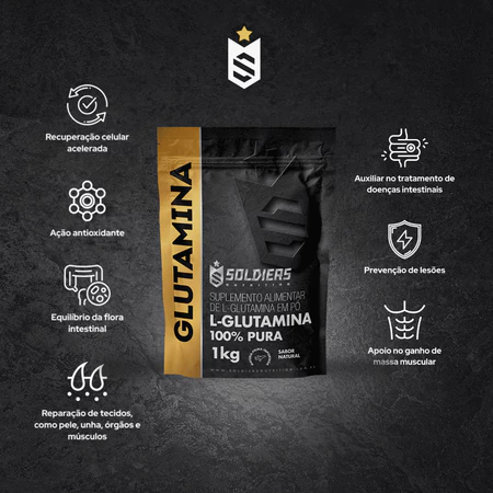L Glutamina 1kg 100 Pura Importada Soldiers Nutrition Aminoácido Suplemento Nutricional Recuperação Muscular