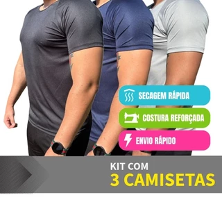 Kit 3 Camisetas Masculina Manga Curta T-shirt Lisa Moda Fitness Minimalista com Costura Reforçada