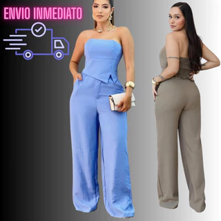 Conjunto Feminino tomara caia e Calça Pantalona Marrante Escritório