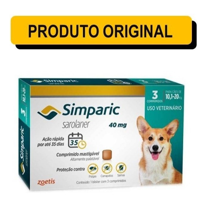 Simparic 10 a 20 Kg Original 3 Comprimidos Antipulgas e Carrapatos com ...