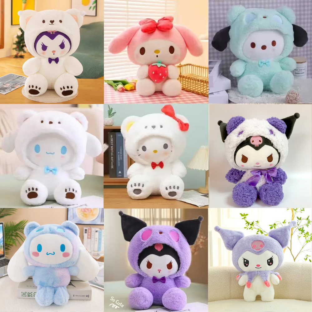 Pelúcia Sanrio 25cm Kuromi, Hello Kitty, Cinnamoroll, My Melody