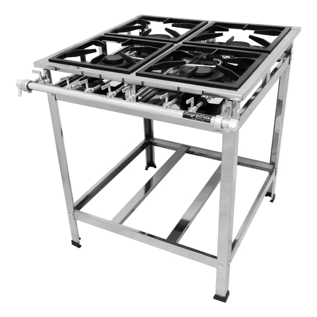 Fogão 4 Bocas Industrial Inox 100% Reforçado Baixa Pressão E