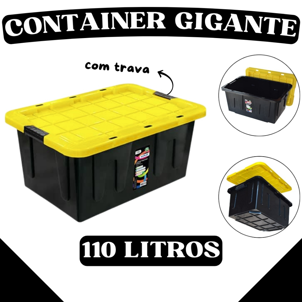Container Gigante Organizador Caixa Multiuso 110L com Tampa Lacre ...