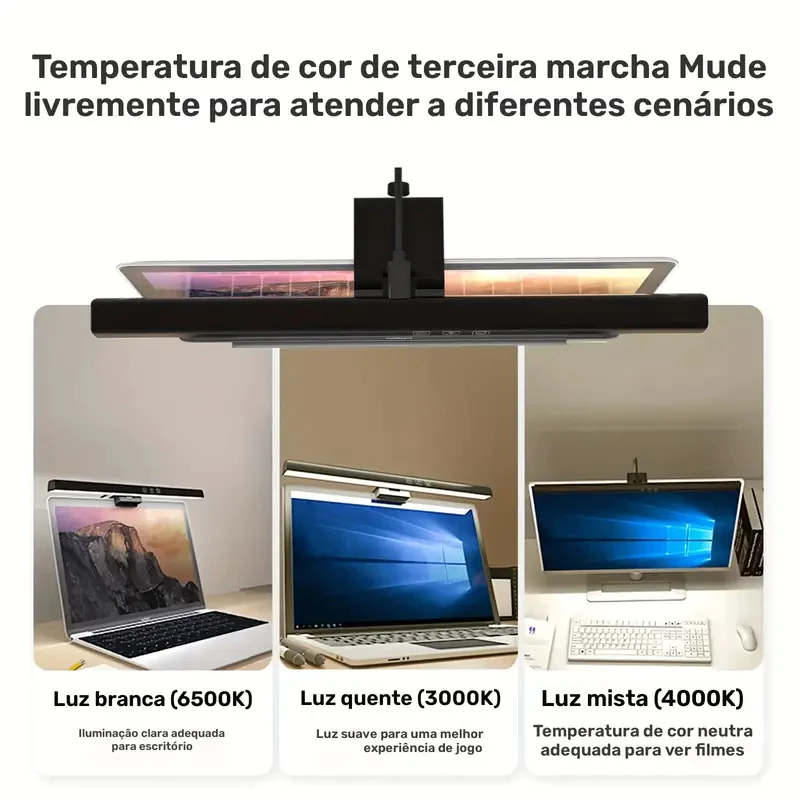 Luminária Tela Notebook Monitor Mesa Barra Luz Regulável Cúpula Preto Estrutura Preto 127/220v — foto 2 de 4