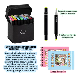 Kit Arte Completo: Caderno + Marcadores de Desenho – Ponta Dupla e Rápida Secagem em Oferta na Shopee
