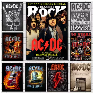 Kit 10 Quadros Decorativos ACDC Decoração Banda Rock