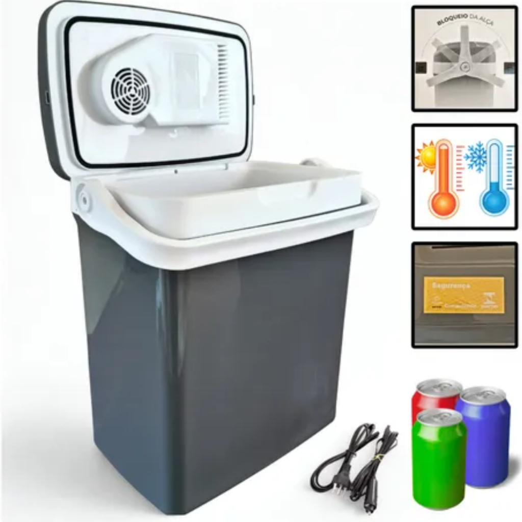 Cooler Elétrico Automotivo Portátil Refrigerador 21 Litros Quente Frio ...