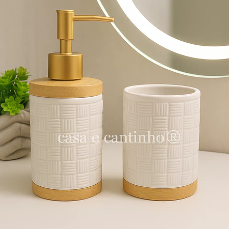 Kit banheiro lavabo porta sabonete liquido dispenser e porta escova de dente cerâmica para decoração