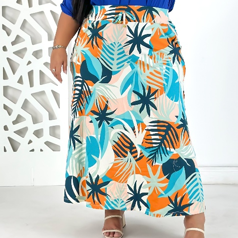 Saia Longa Plus Size – Modelo Solto, Estampa Moderna