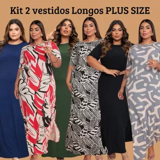 Kit 2 Vestidos Longos Evangélico Plus Size Curve Curvy Veste Até 60 Moda vestidos evangélicos