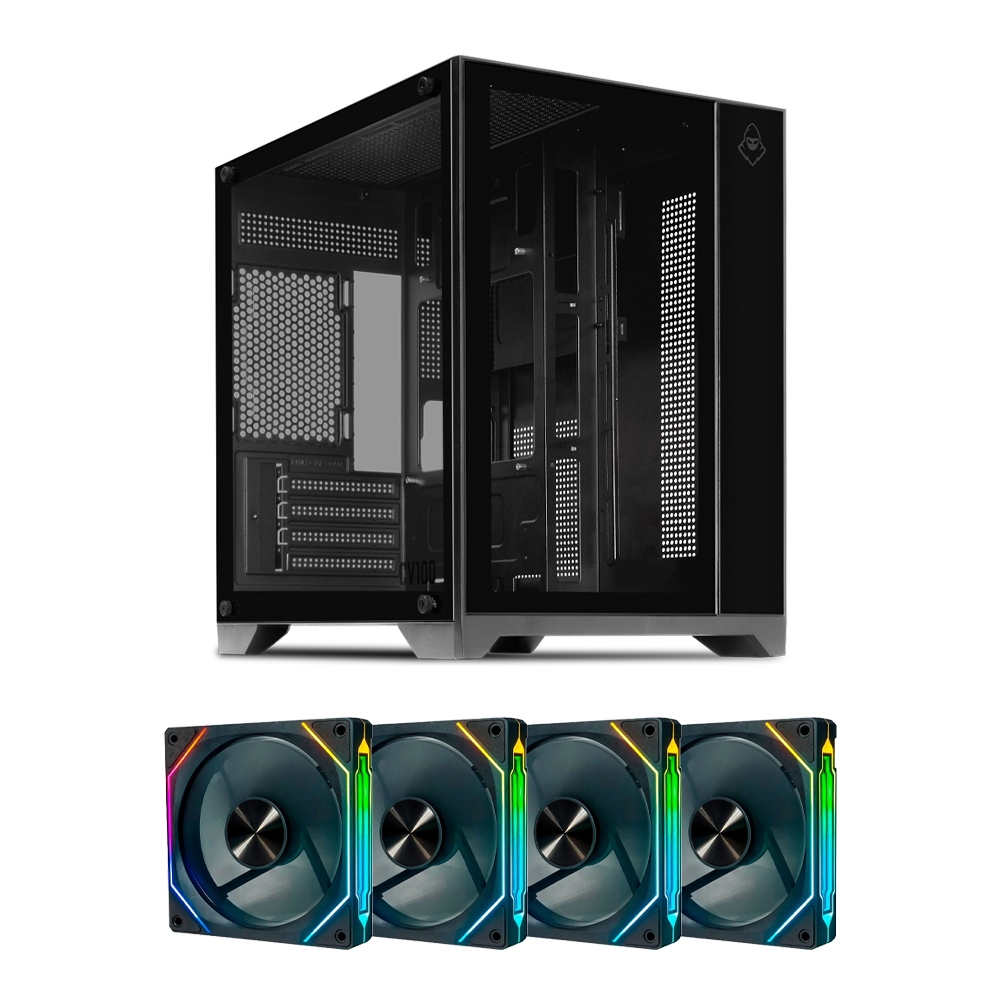 Gabinete Gamer Mancer CV100, Mid-Tower, Lateral De Vidro, Preto, MCR-CV100-BK + 4 Ventoinhas