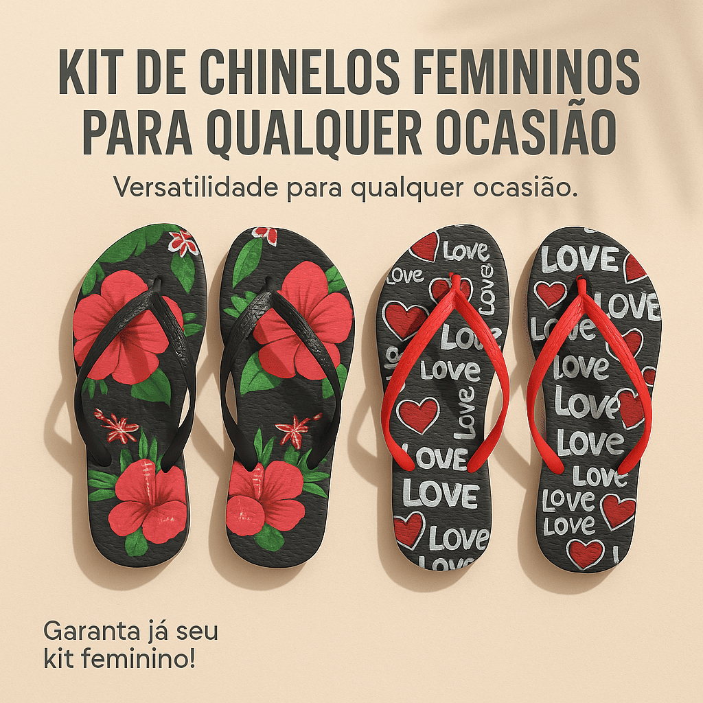 Kit 2 Chinelos Feminina | Estampa Coloridas | Ideal para Verão | 33 ao 40 | Envio Imediato
