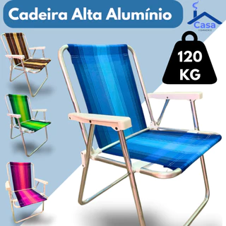 4 Cadeira de Praia Alta Alumínio Dobrável e Reforçada Cores Variadas