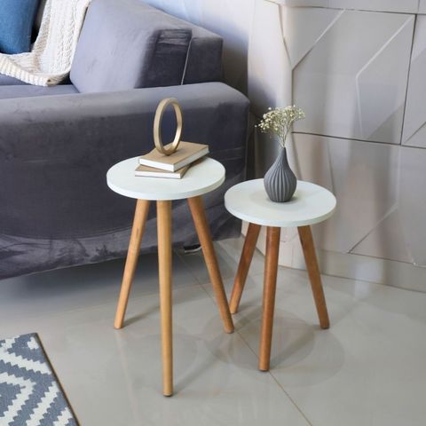 Conjunto de Mesinha Lateral Redonda Sala Pe Madeira Retro Sala Quarto — foto 1 — Achou Levou Brasil