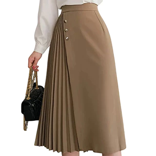 Saia Plissada Alfaiataria Com Botão Moda Evangelica Estilo Coreano