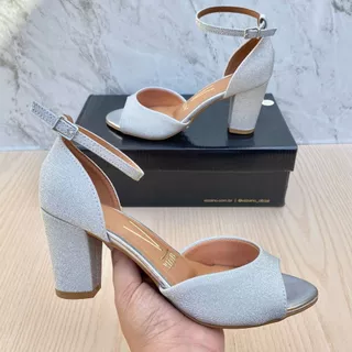Salto Sandália Feminino Vizzano Brilho Glitter Glamour Confortável Festa em Oferta na Shopee