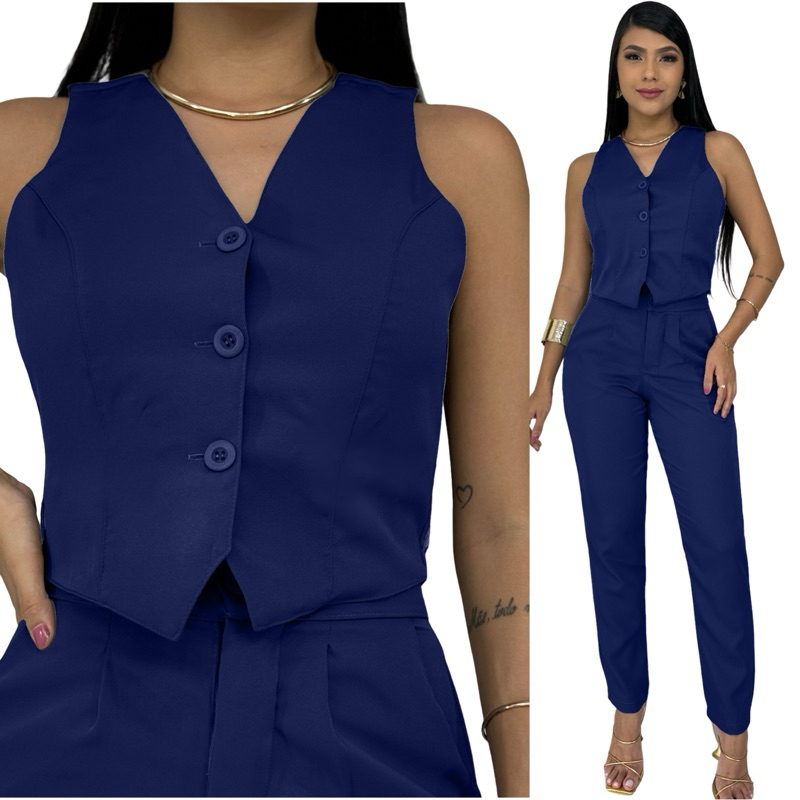 CONJUNTO FEMININO COM COLETE NA ALFAIATARIA