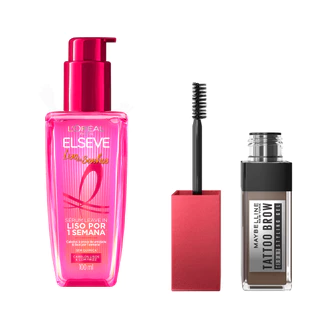 Kit Sérum L'Oréal Paris Liso dos Sonhos + Gel de Sobrancelha Maybelline NY Tattoo Brow Cor Warm Brown em Oferta na Shopee