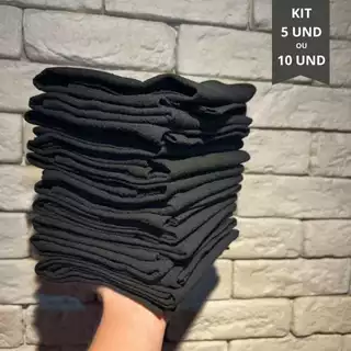 Kit 5 ou 10 Pano de Prato Preto Liso com Bainha Tecido Pé de Galinha 100% Algodão Premium Grande