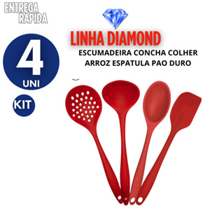 KIT 4 ESCUMADEIRA CONCHA COLHER DE ARROZ E ESPATULA PAO DURO