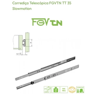 Corrediça Telescópica com Amortecedor 45 cm - Aço zincado TT35–Deslizamento Suave e Silencioso -FGV
