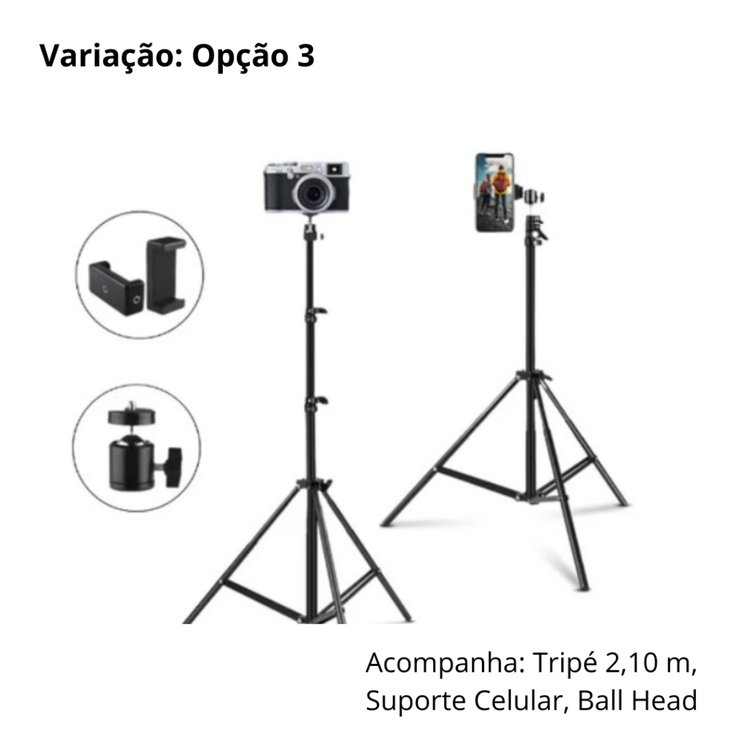 Tripé Grande 2,1m Encaixe 1/4 + Suporte Celular E Camera