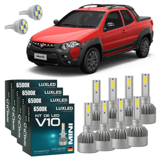 Kit Lâmpadas Super Led 20000 Lm Fiat Strada Adventure 6500K Completo Alto Baixo Milhas + T10