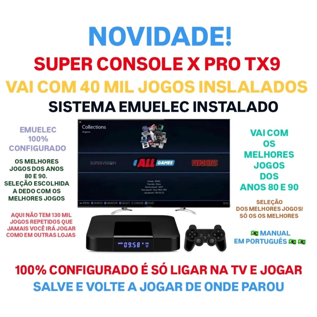 Super Console X PRO Console de Jogos Retrô com 40 Mil Jogos + 2