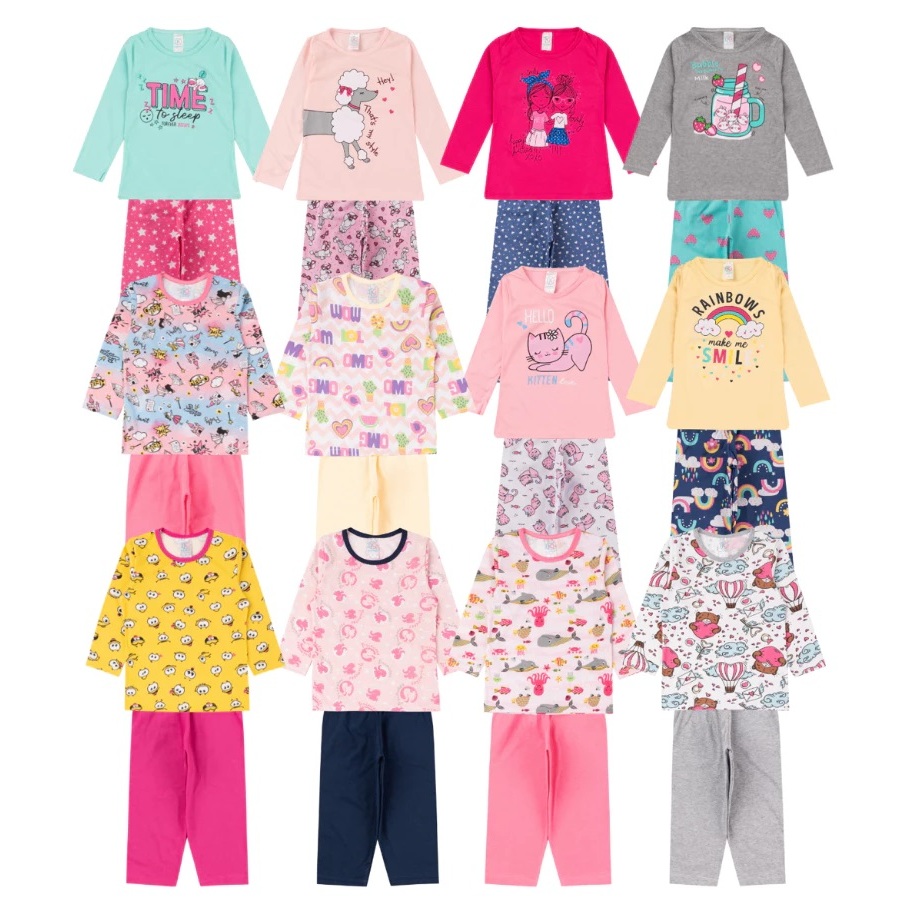 Kit 03 Conjunto Pijamas Infantil Juvenil Inverno Frio Menina Feminina Blusa Calça em Oferta na Shopee