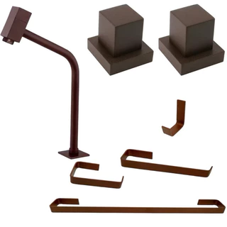 Combo Banheiro Corten em Metal - Torneira Quadrada + Kit Acessórios 4 Peças + 2 Kits Acabamento de Registro Quadrado