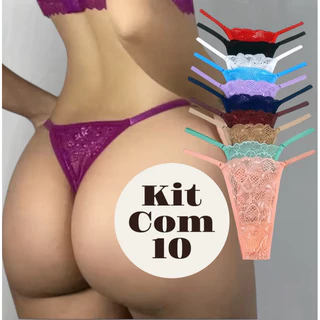 Kit com 10 Tanga Fio Dental Sexy Feminina Rendada Especial Regulagem Cores Sortidas calcinha em Oferta na Shopee