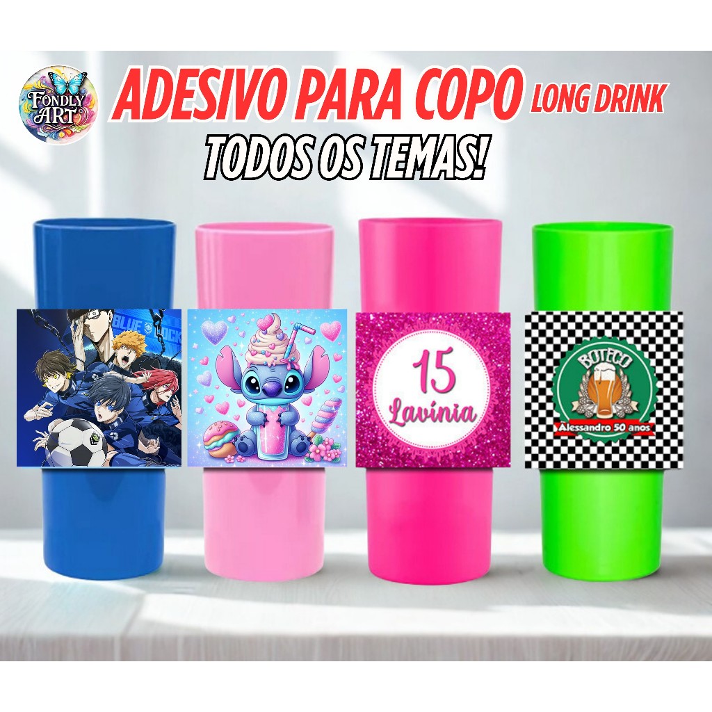 Adesivo para copo long drink ou copo twister personalizado 8 a 32 unid ...