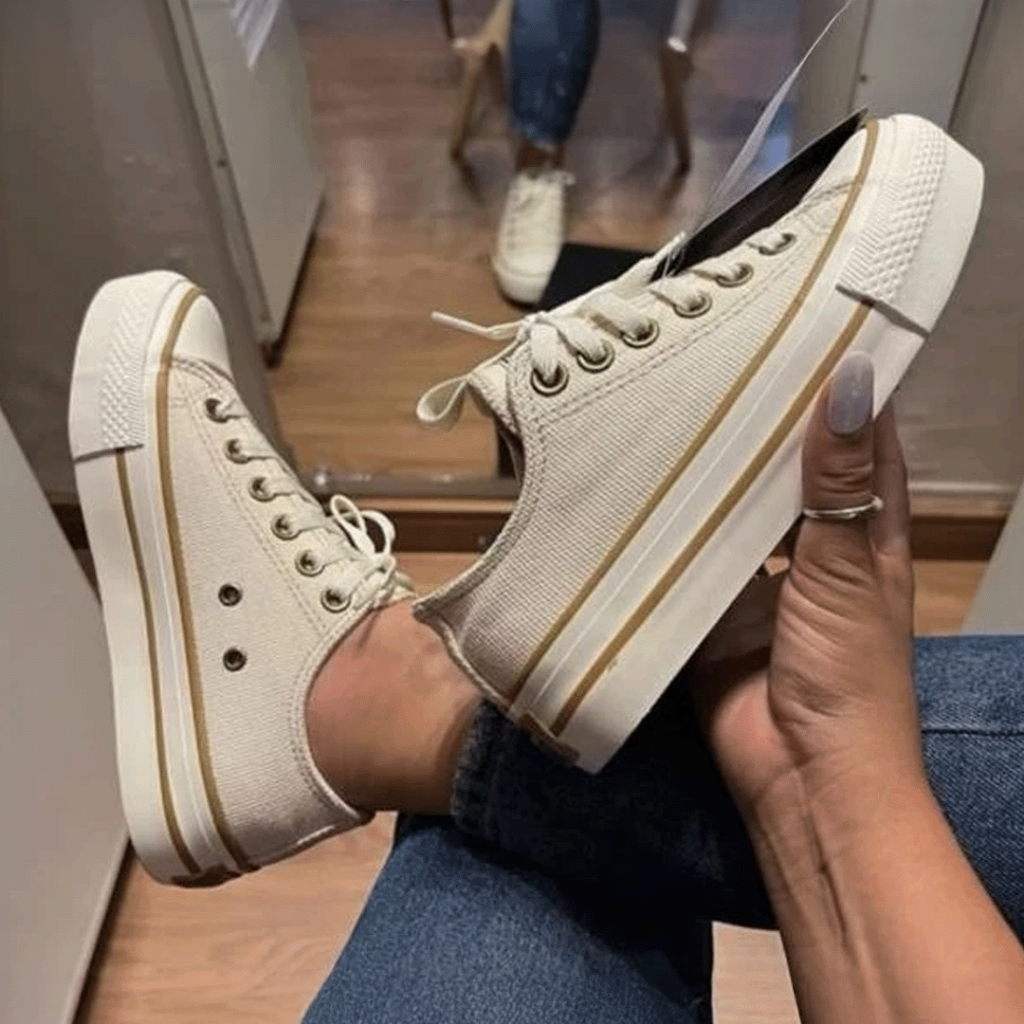 View product: Tênis Plataforma Feminino Couro ou Tecido Casual Clássico Retrô Dia a Dia