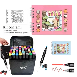 Colorar Caderno kit+marcador de múltiplas cores 24-36-48-60-80 cores, 50 páginas de desenho