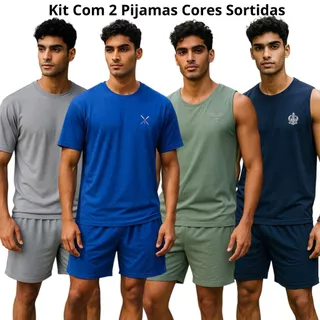 Kit 2 Pijamas Masculino Regata Verão Adulto em Malha Cores Sortidas em Oferta na Shopee