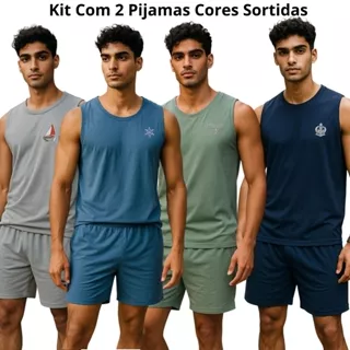 Kit com 2 Pijamas Masculino Regata Verão Adulto em Malha de Qualidade cores sortidas em Oferta na Shopee